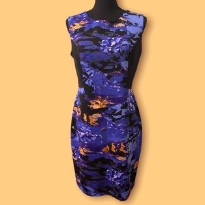 Women’s Cynthia Rowley Sleeveless Blue Black Gold Print Sheath Dress - Size 8